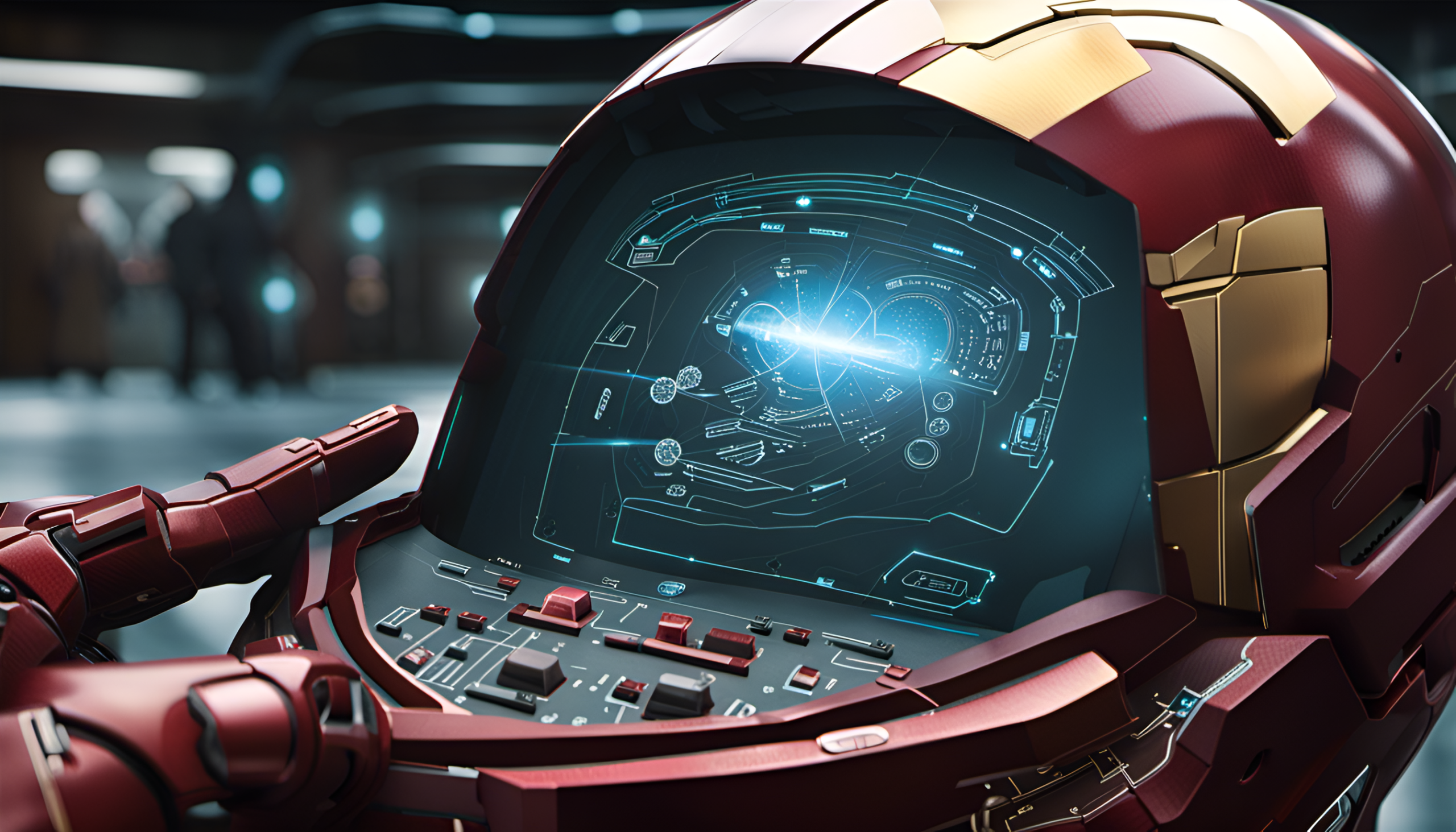 view of Iron Man's helmet with JARVIS
